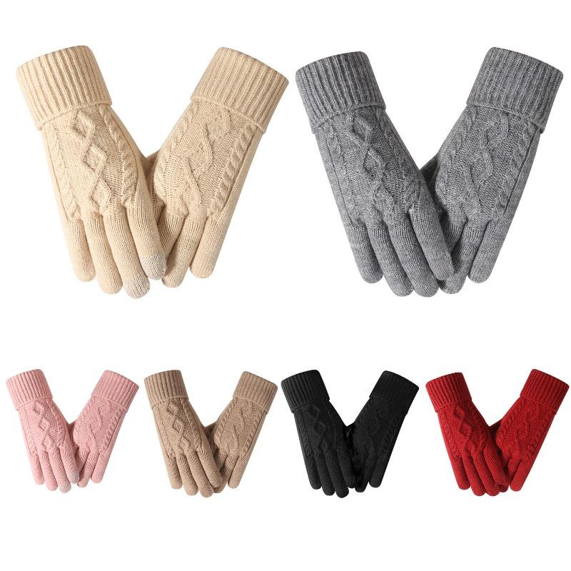 Winter touch screen gloves adult women's knitted gloves piled thickened cold-proof cycling warm gloves