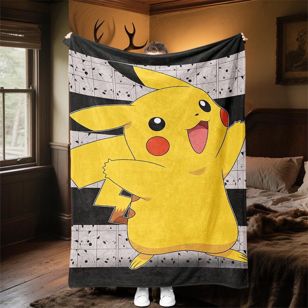 1ks Flanelová deka s motivem Pikachu, měkká, teplá, lehká přikrývka pro všechna roční období, na kempování, cestování, postel, dárek k Vánocům