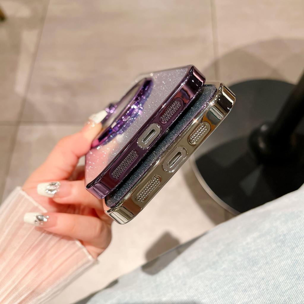 Applicable To Apple 16 Flash Powder Mobile Phone Case Magnetic Suction Bracket IPhone 15 ProMax Electroplated PC Anti Fall 14 Protective Case