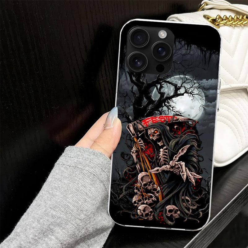 Death Grim Reaper Skull Scythe Case for iPhone 17 Air 16 16E 15 14 11 Pro Max Soft Phone Cover 12 13 Mini 7 SE 2020 8 Silicone B