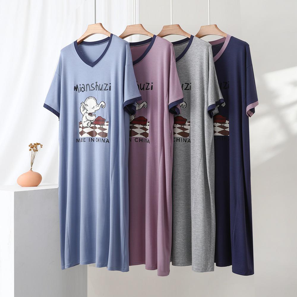 2026 Plus Size Color Block Short Sleeve Nightgown: Loose Casual Homewear Dress for Indoor & Outdoor Wear