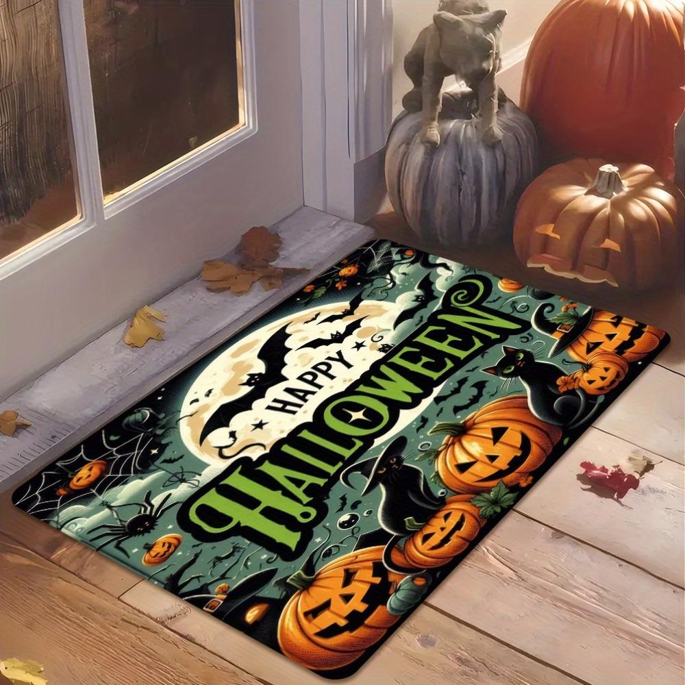

Halloween Pumpkin Cat Print Doormat, Spooky Happy Halloween Kitchen Rug, Absorbent Non-Slip Machine Washable Door Mat 40x60cm