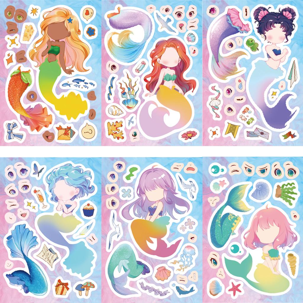8 Cartoon Mermaid Face Swap Collage Hands-on DIY Handbook Mobile Phone Case Decoration