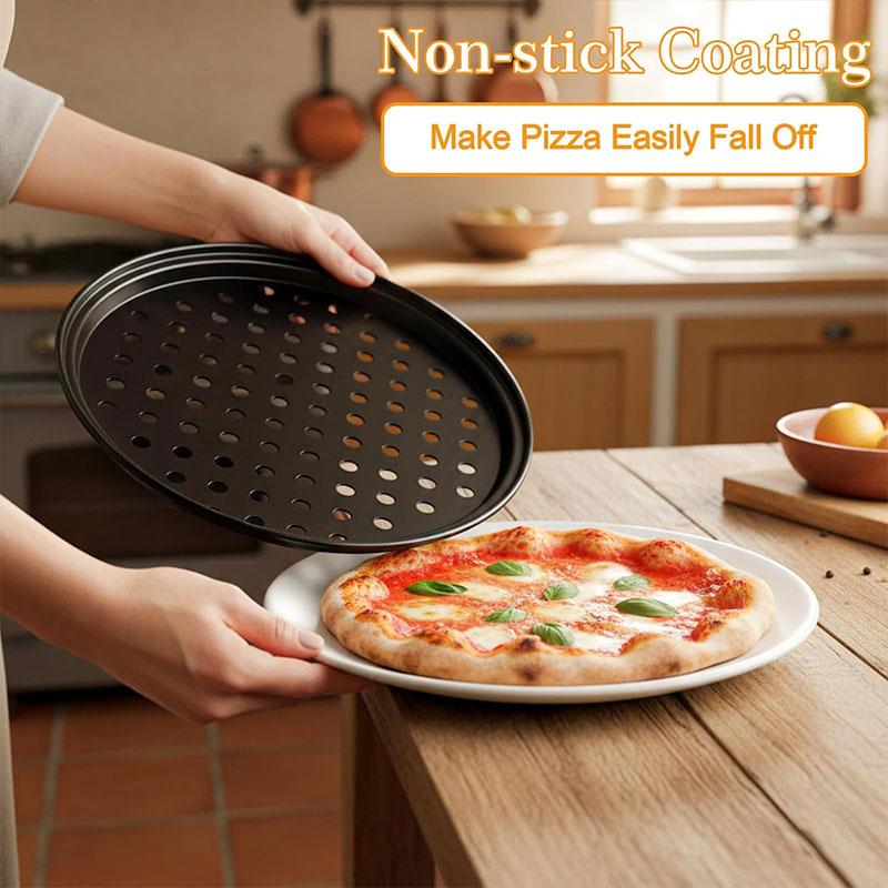 3/4 Pack Round Pizza Baking Pans Set Perforated Carbon Steel Nonstick Pizza Trays Kitchen Pizza Crisper Pan Oven Baking Supplies
