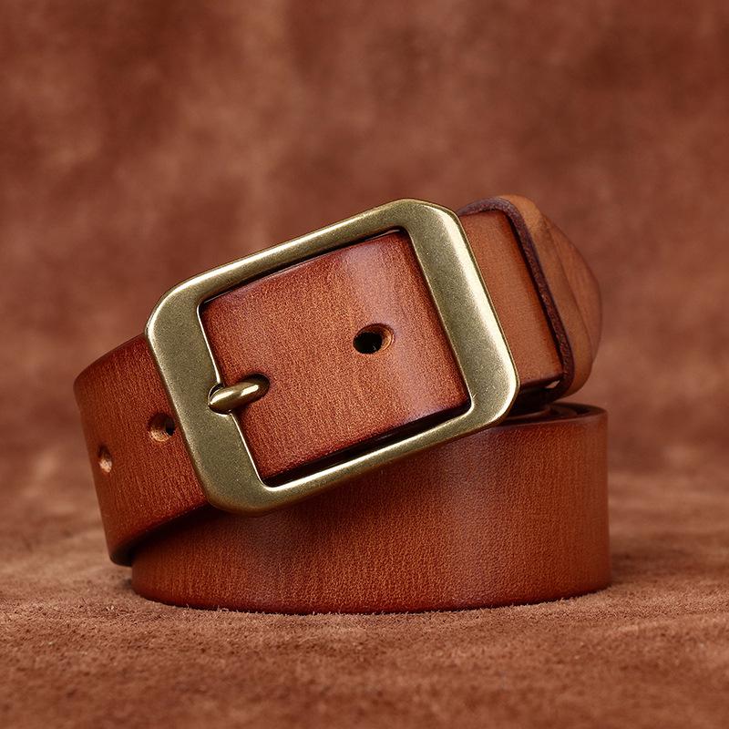 Herren Retro Geprägter Rindsleder Gürtel - Echtes Leder, Dornschließe, Vielseitig für Freizeit-Jeans