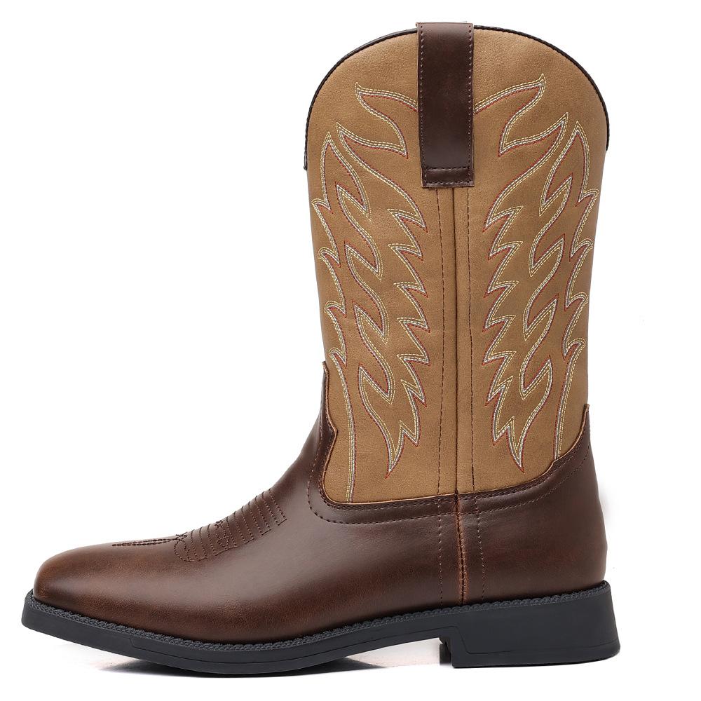 Fashion Retro Handmade Embroidery Men's Boots Classic High Top Leather Boots Mid-calf Western Cowboy Botas Outdoor Knight Boots for Men