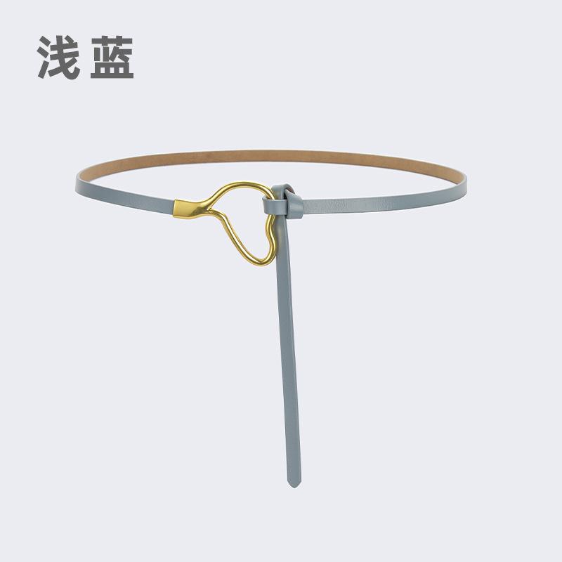 Women'S Leather Belt Knotted Decoration With Dress Shirt Simple Pure Cowhide Thin Belt Trendy