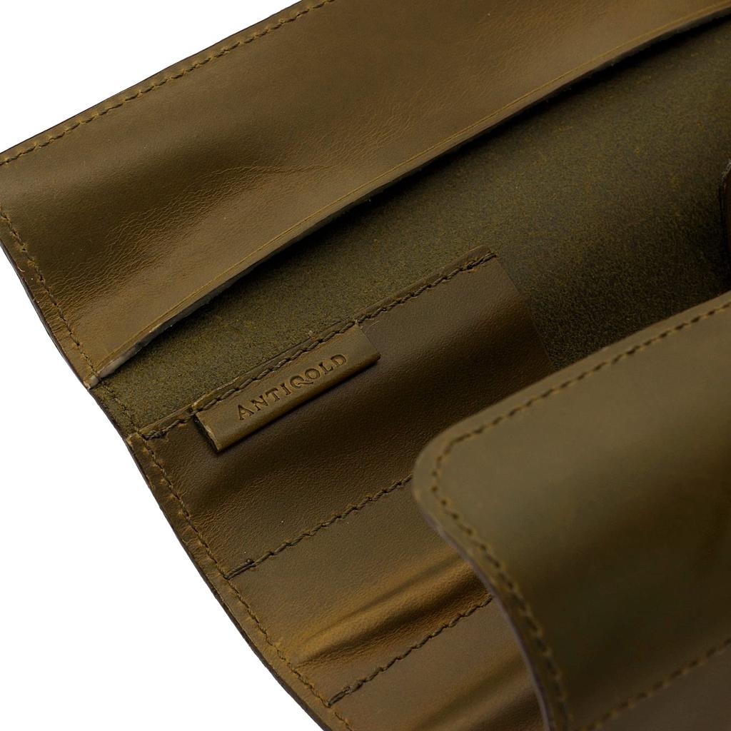 ANTIQOLD Roll Pen Case [Olive] Cowhide Leather Pencil Case AQR-01-