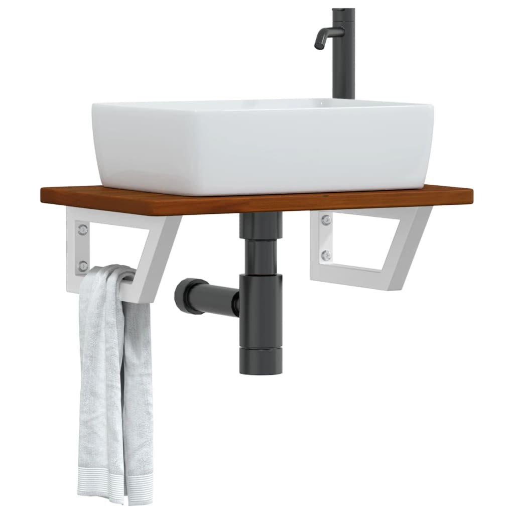 Washbasin Top with Mounting Bracket Steel and Solid Oak Wood
