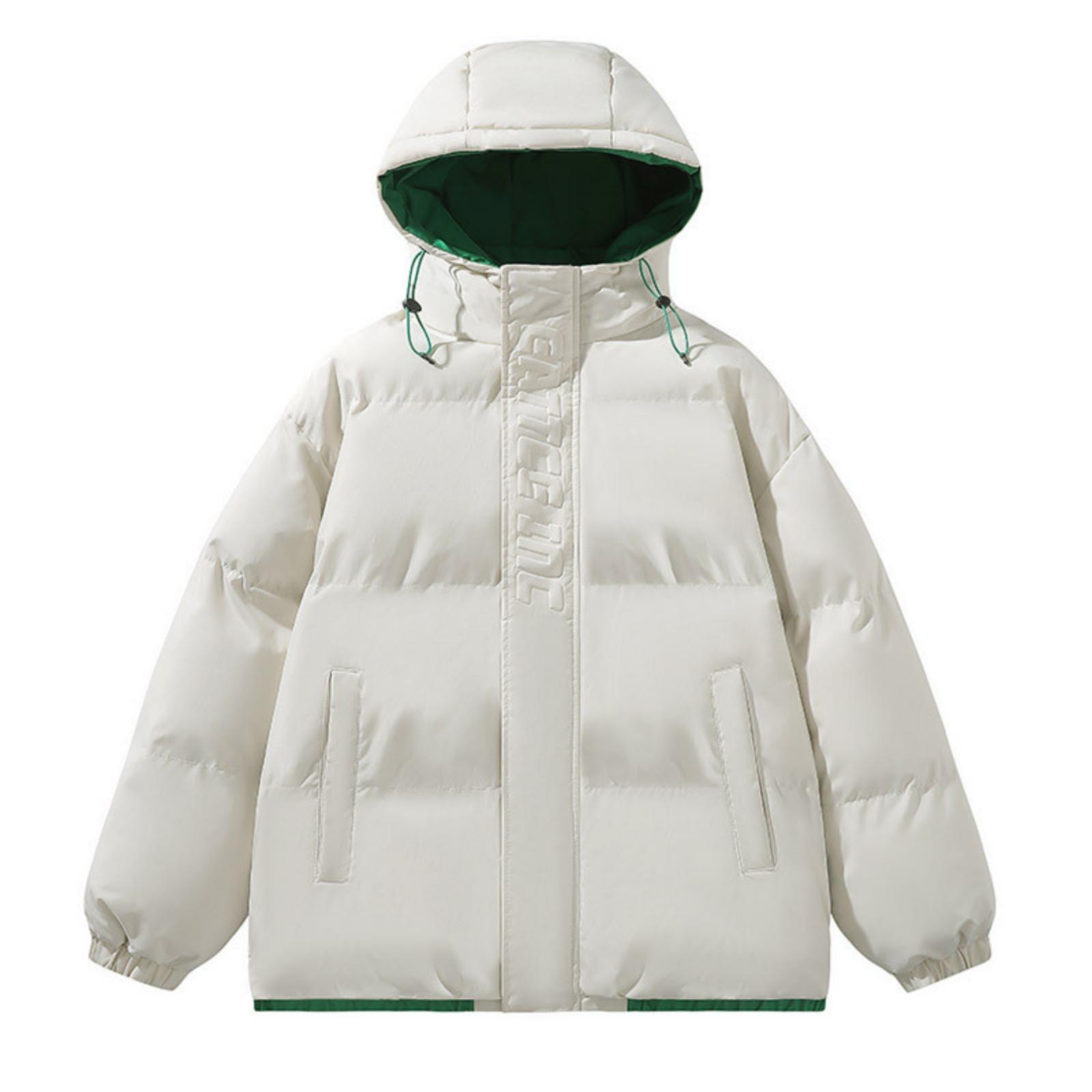 

Мужская повседневная однотонная хлопковая куртка с капюшоном, хлопковая, утолщенная, теплая и ветрозащитная куртка на молнии XXXL белый