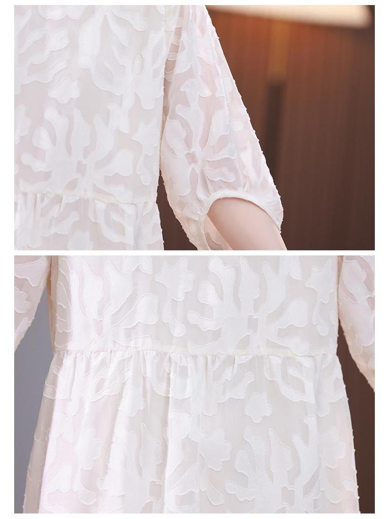 Summer Plus-Size Chiffon Puff Sleeve Lace Dress - High-End 2025 Collection