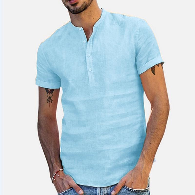

Мужская однотонная дышащая футболка на пуговицах с воротником на пуговицах и короткими рукавами, свободная повседневная футболка для мужчин, хлопковая легкая мягкая удобная пуловерная верхняя часть 3XL