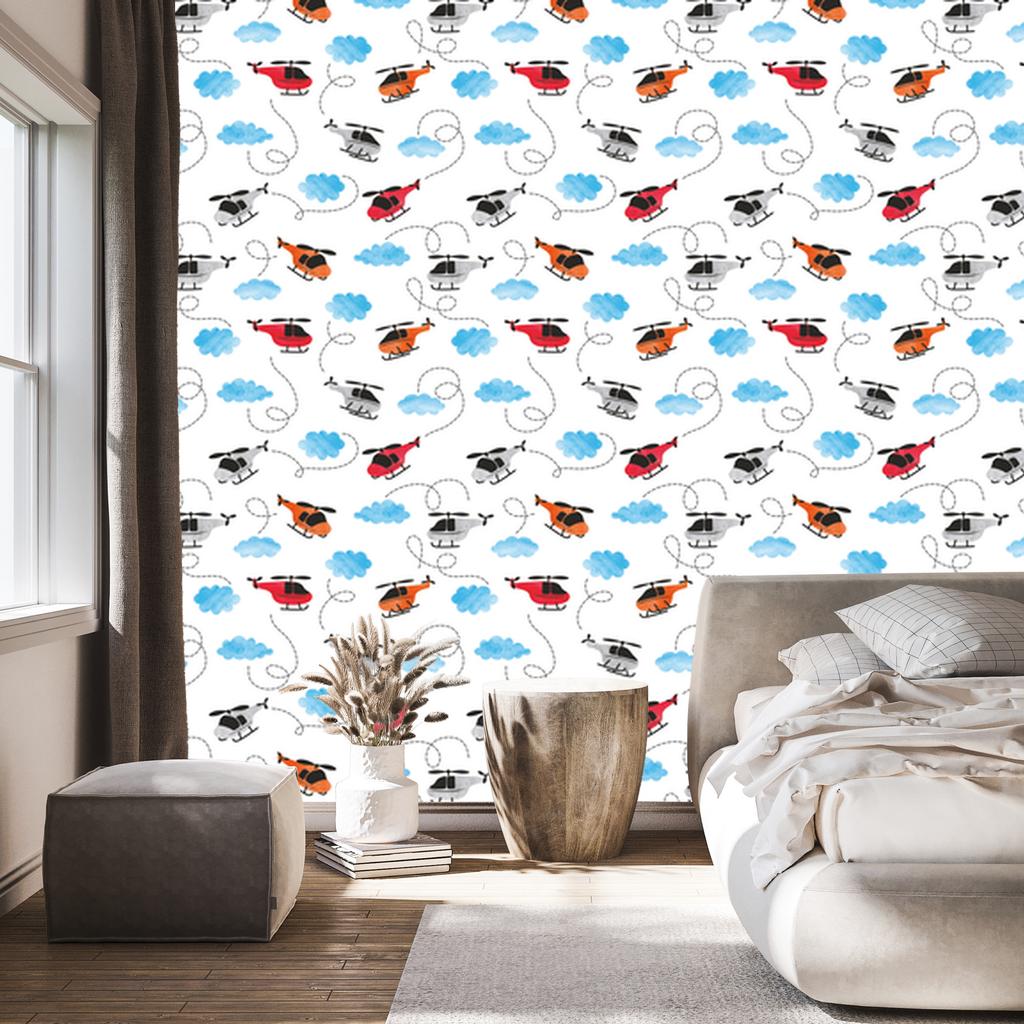 Wallpaper Colorful Painted Helicopters for Living Room and Bedroom 50x1000