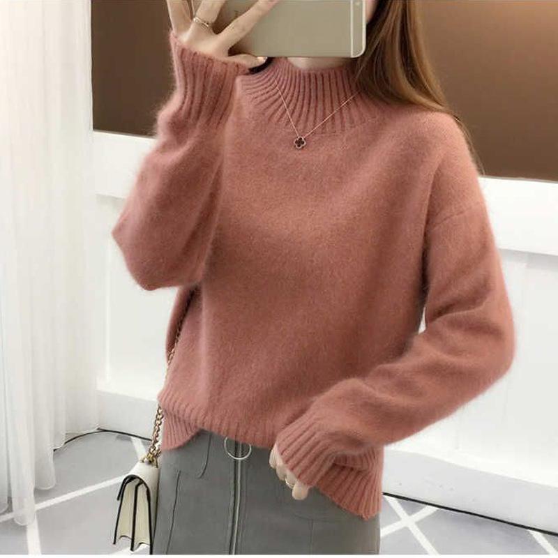 

Осенне-зимний женский свитер с полувысоким воротником, пуловер, вязаный свитер, рубашки 3XL кирпич красный