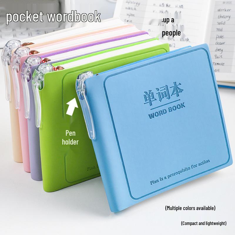 A7 English Vocabulary Book: Portable Pocket-Sized Notebook with Thick Pages, Vibrant Color Scheme, and Square Leather Cover