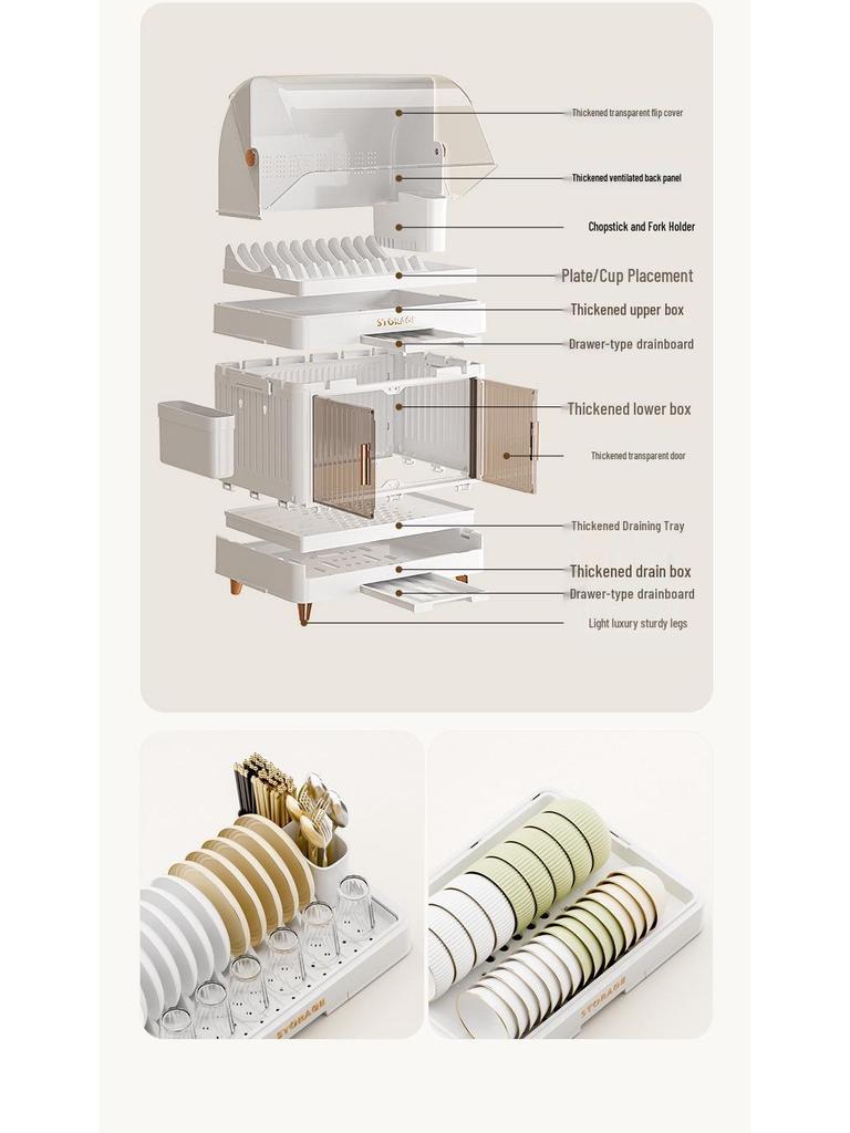 Foldable Multi-Layer Plastic Storage Cabinet with Lid - Organize Bowls, Plates, Baby Bottles, and Cups Dust-Free