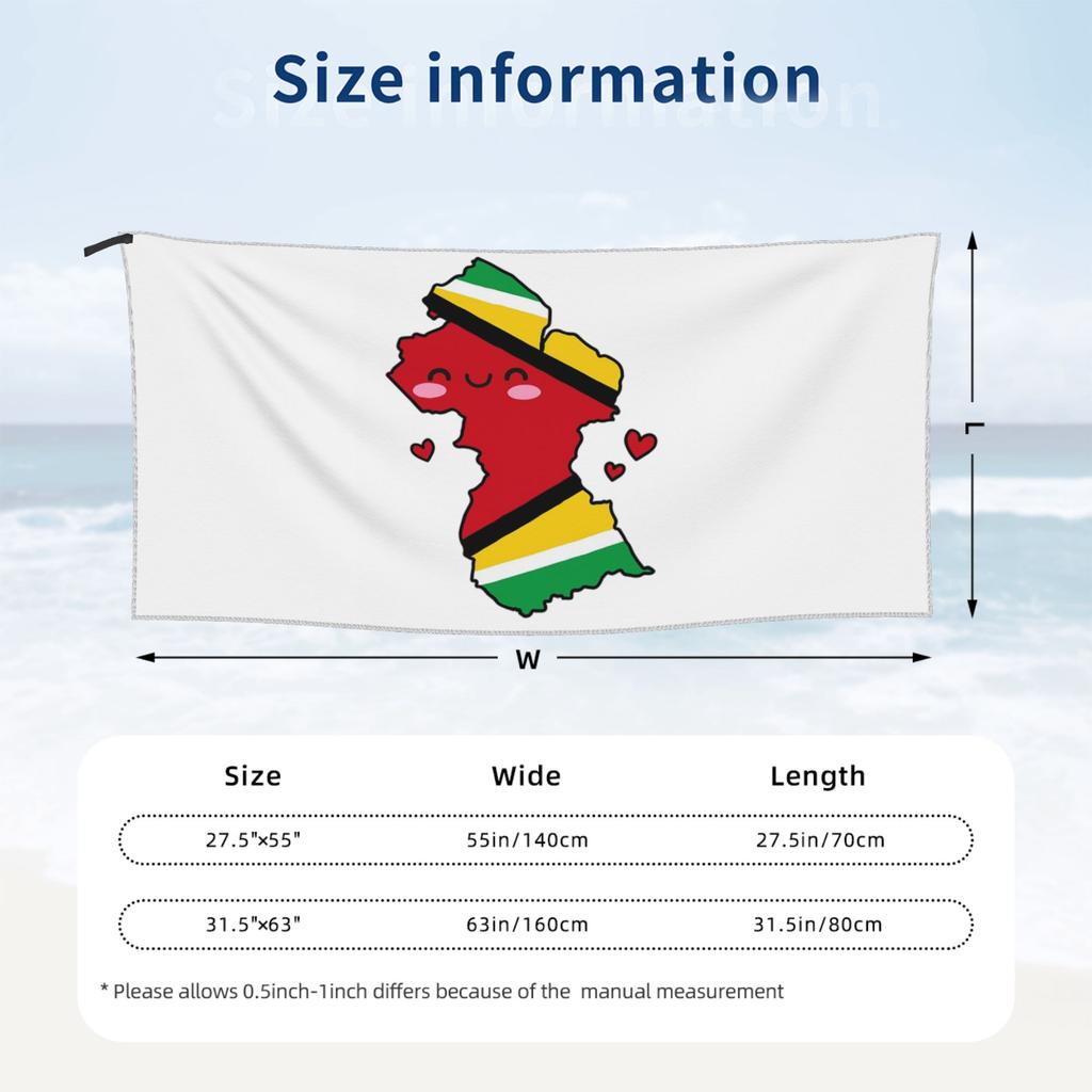 Guyana Flag Map Smile With Love Beach Towel Soft Microfiber Quick Dry Absorbent Quick Towels For Pool