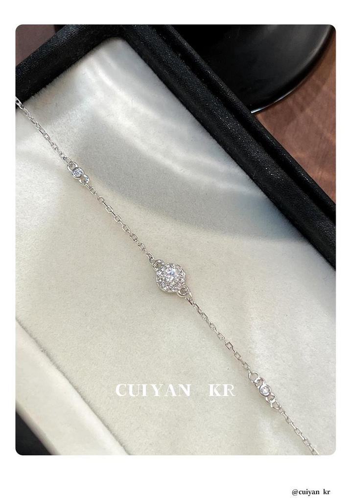 Cui Yan S925 Sterling Silver Korean Style Round Diamond Bracelet - Elegant Women's Versatile Jewelry