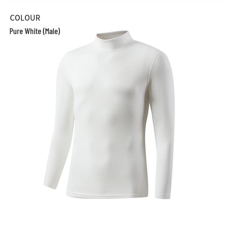 Unisex White Long-Sleeve Thermal Top - Korean Style Half Turtleneck for Autumn/Winter