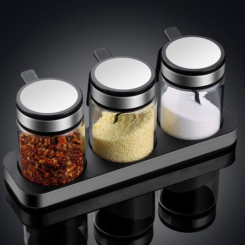 Huiyu Salt and Sugar Containers, Spice Bottles, Seasoning Containers, Sugar Shakers, 300ml, Set of 3