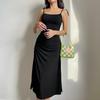Black Camisole Skirt, Women's Side Waist Small Pleated Waist Tied Slim Dress