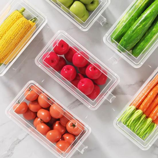 Refrigerator Organizer Transparent Food Box with Handle Lid Food-Grade Fridge Organizer Storage Bin for Fruits Vegetables Salads