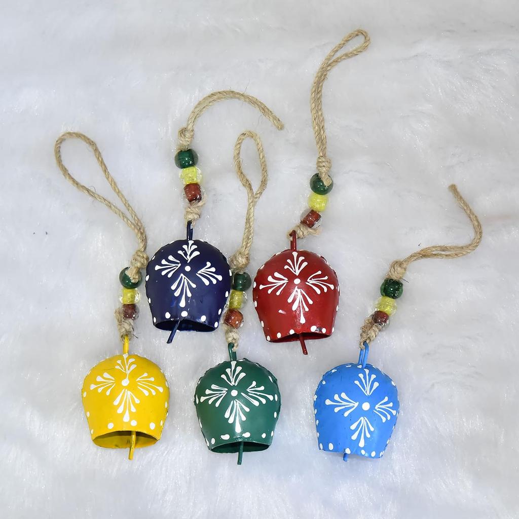 Handmade Boho Wind Chimes with Bells, Set of 5 Vintage Cowbells for Garden, Porch, and Wall Decor, Eco-Friendly Gift