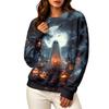 Women's Casual Long Sleeve Halloween Print Crewneck Sweatshirt