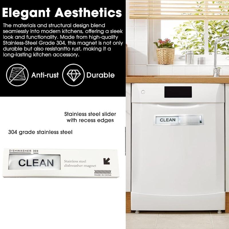 Stainless Steel Dishwasher Magnet Sign - Easy-to-Read Sliding Clean/Dirty Fridge Sticker, Scratch-Resistant Status Indicator
