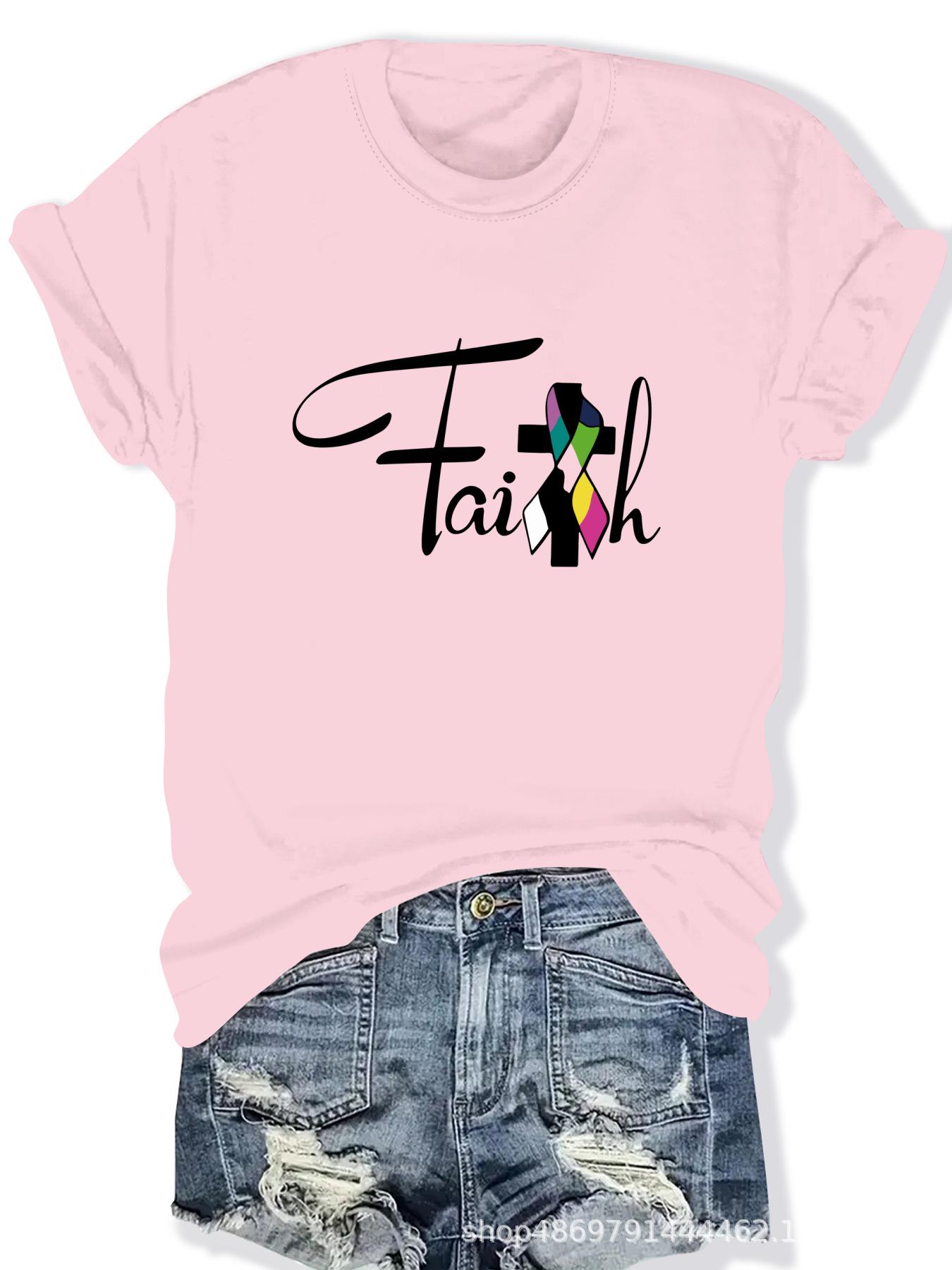 

Women s Cross-Border Round Neck Fashion T-Shirt M розовый