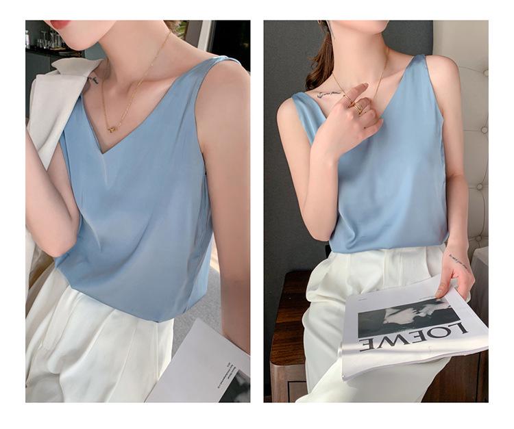 Women's V-Neck Mulberry Silk Camisole - Satin Inner/Outer Wear, Plus Size, Summer Top