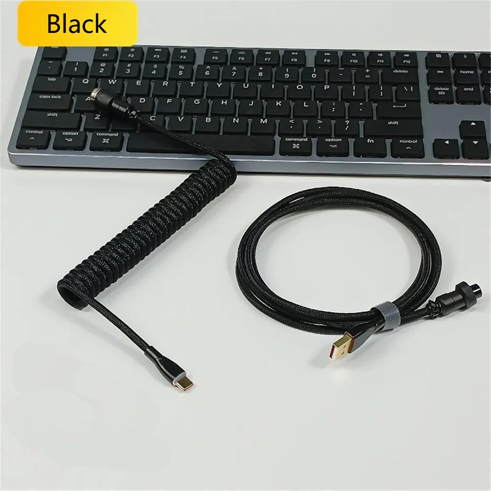 For Magnetic Switch USB A To Type C Mechanical Gaming Keyboard Double Sleeved Wire GX16 Detachable Aviator Coiled Power Cable