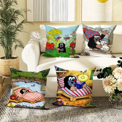 Cute The Little Mole Art Pillow Case Cover Square Room Sofa With For Home Use Plush Cute Cushion