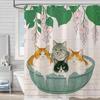 Adorable Cats Shower Curtain Set Cozy Plant Pot Design Waterproof Bathroom Shower Curtain Cute Feline Group Print Charming Home