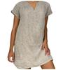 Women's Fashion Summer Loose Skirt Short Sleeve V-Neck Cotton Linen Dress