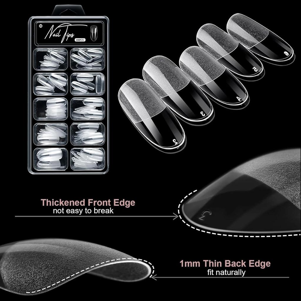Soft Gel Oval Round Almond False Nail Tips, Medium Full Cover Clear Press On Nails for Acrylic Nail Extension Dip Powder Professional Salon Personal