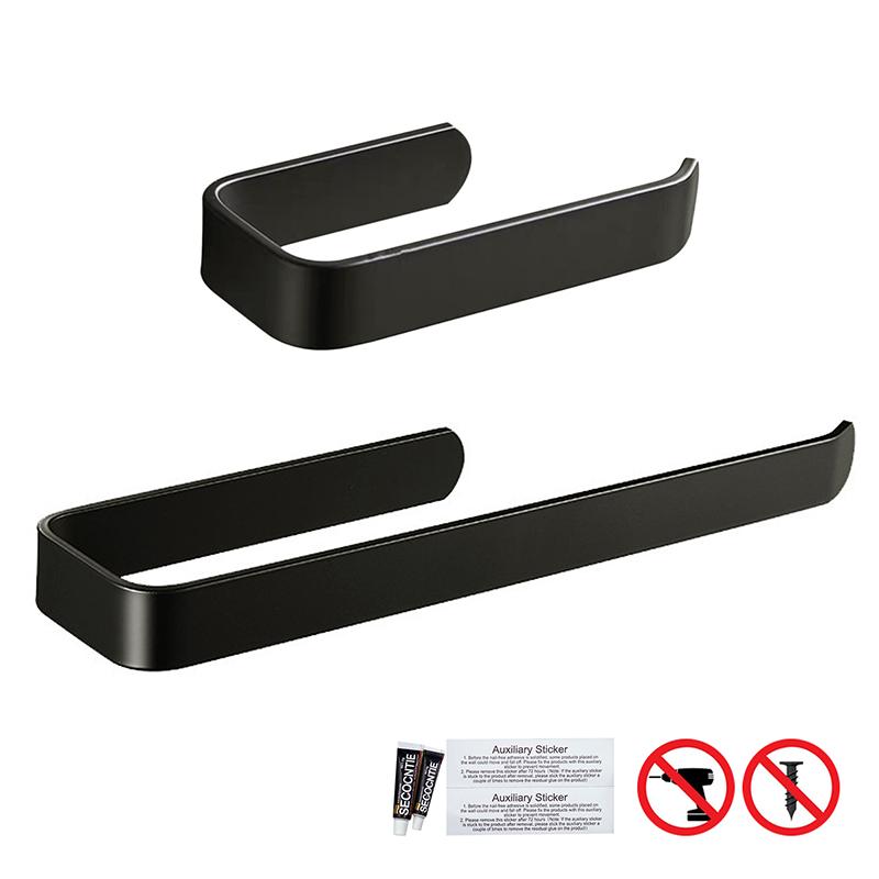 Black Bath Towel Holder Bathroom Towel Rack No Punch Towel Rail Rack Towel Holder Bathroom Storage Shelf EL65BB-1