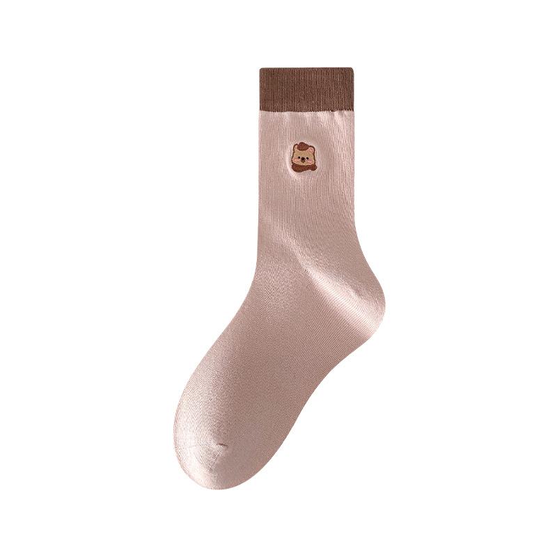 

Boneless Autumn and Winter Color-blocking Women s Pile Socks with Embroidered Sweet Midpiece 1 pair рожевий