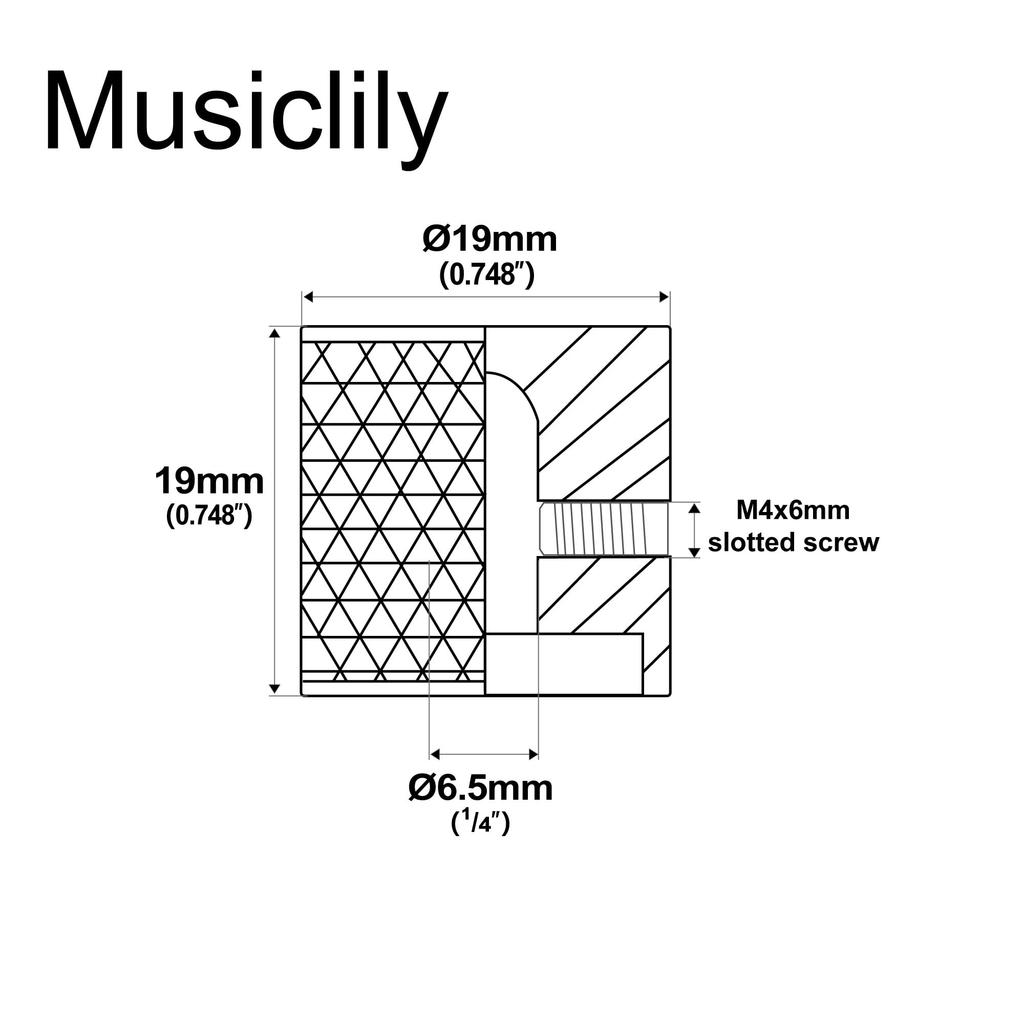 Musiclily Pro 1/4" Steel Flat Dome Knobs, Horizontal Thread, Metric/Inch Compatible, for Electric Guitars and Basses, Black (Set of 2)