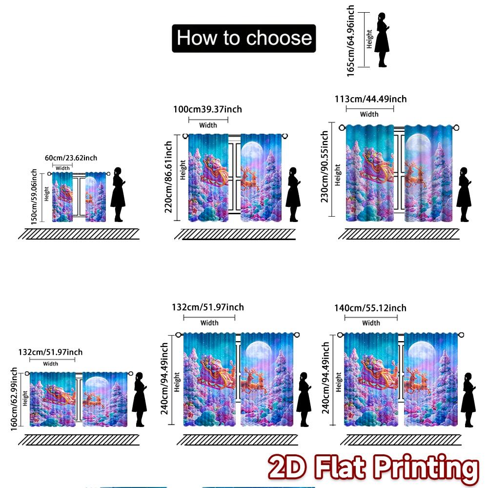 2pcs, 2D FLAT PRINTING Curtains (Without Rod) Santa Sleigh Ride Halloween Festival Creative Curtains Polyester Curtains