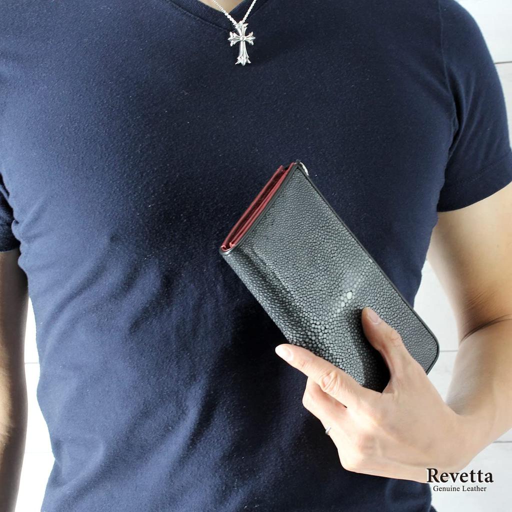 [Revetta] Stingray Leather Long Wallet, Wine Red Interior, YKK Zipper, Galusha (Stingray) Leather, Black, Men's & Women's, Genuine Leather [192stw-2]