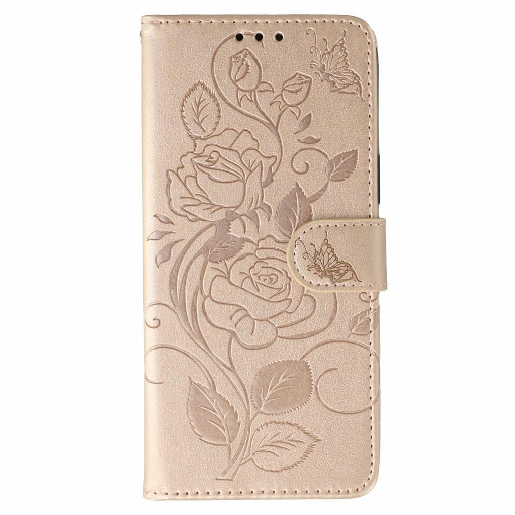 For Samsung Galaxy XCover7 Pro Case Wallet Stand Imprinted Rose Butterfly PU Leather Phone Cover