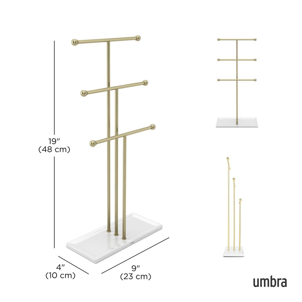 Official Umbra Trigem Jewelry Stand, KD, White/Brass