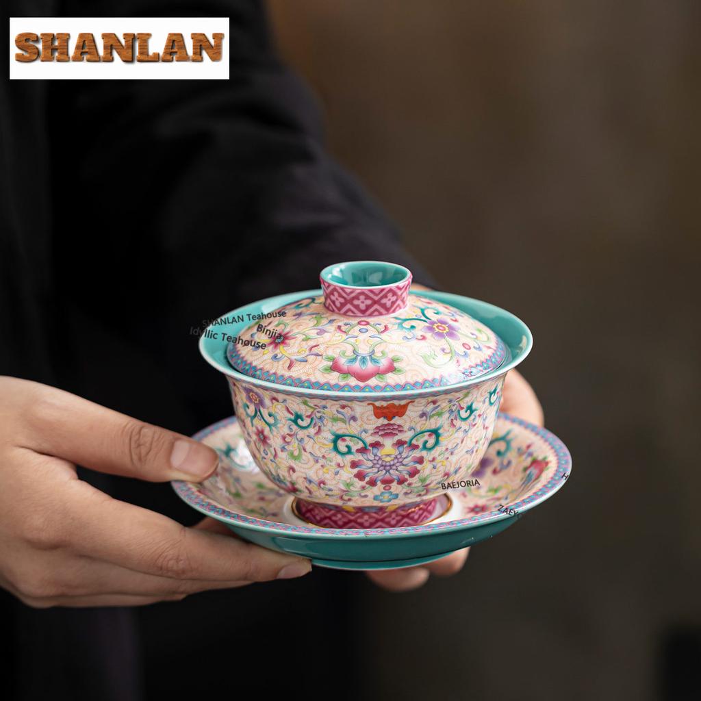 Color Enamel Flower Tea Set Complete Set Boutique Gaiwan Tea Ceremony Set Teapot And Tea Cup Set Chinese Tea Set Ornaments Gifts