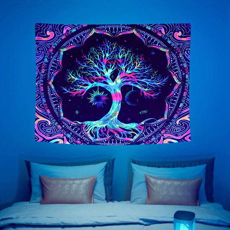 VIKAMA Fluorescent Tree of Life Tapestry  Bohemian Style Perfect for Decorating Bedrooms Meditation Rooms and Yoga Studios