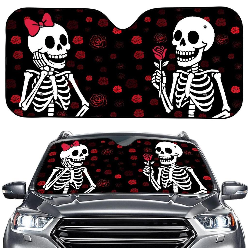 SHEIN Creative Skull Car Sunshade – Portable, Custom Windshield Visor
