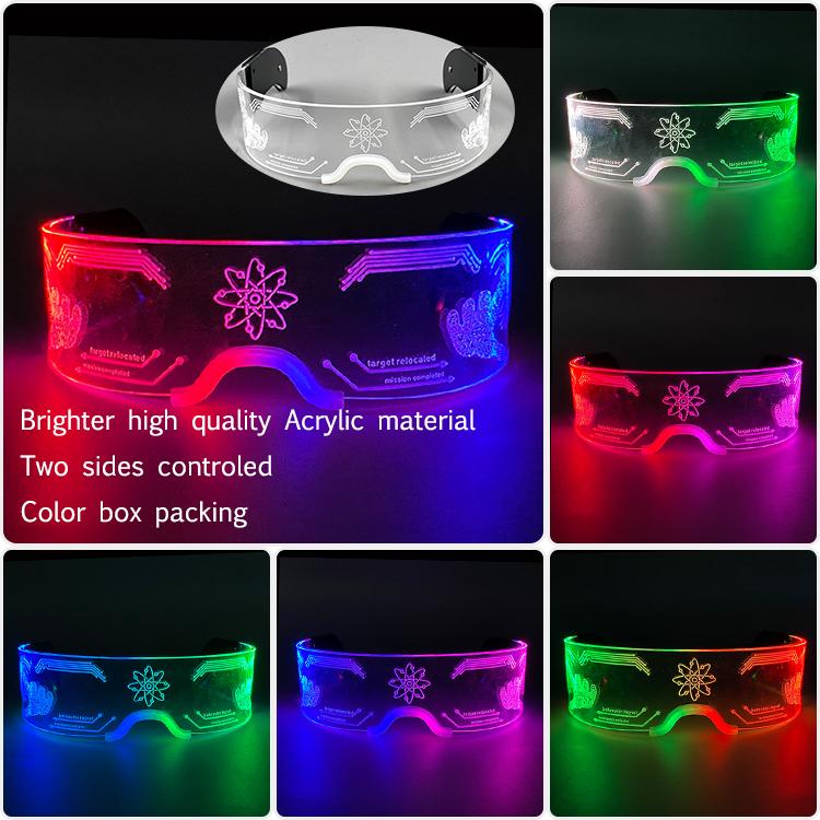 New Acrylic Luminous Glowing Cyberpunk Glasses LED Light Up Halloween Party Glasses Bar Club Props Neon Glasses Supplies