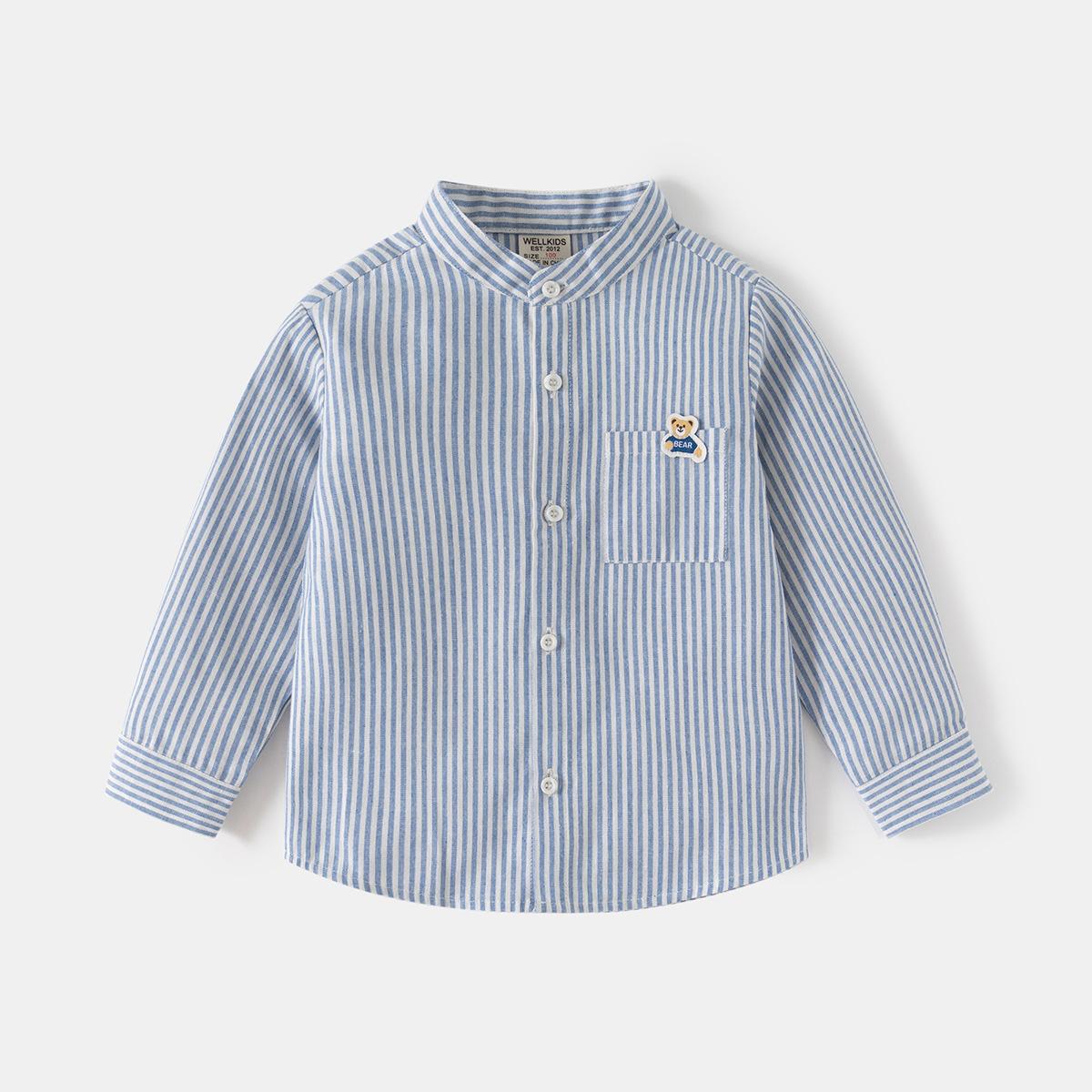 

2025 весенняя детская одежда для мальчиков, новая хлопковая рубашка с воротником-стойкой, белая рубашка с длинными рукавами, топ 130cm