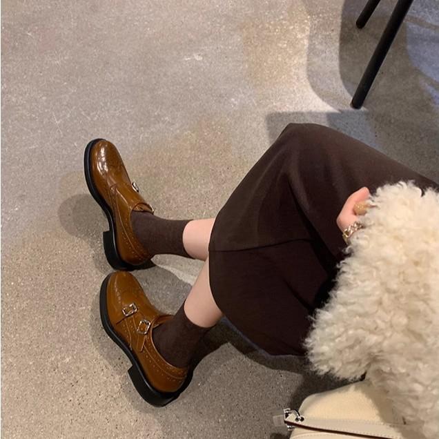 British Style Retro Exquisite Carved Baroque Single Shoes Munch Leather Shoes Women's Autumn and Winter