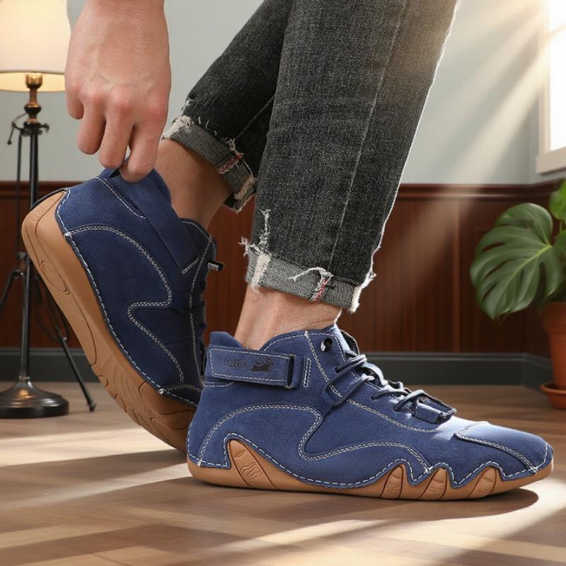 

Новые мужские ботильоны в стиле ретро, мужская уличная повседневная кожаная обувь, дышащие, удобные летние кроссовки на плоской подошве 36 темно-синий